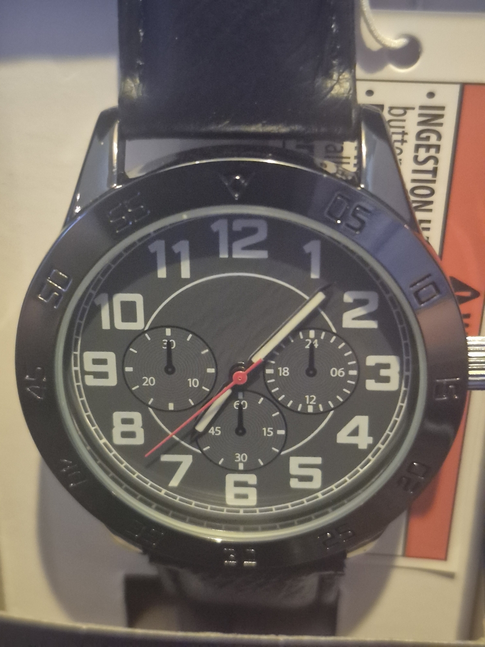 Black Dial Chronograph Wristwatch with Leather Strap